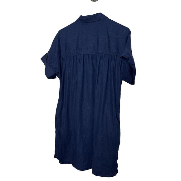 J. CREW Baird McNutt Irish Linen Shirtdress Relaxed fit S/S Navy Blue LP L Short - Picture 5 of 9